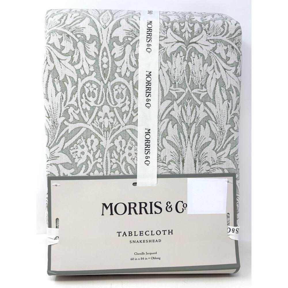 William Morris & Co Snakeshead OBLONG Tablecloth 60X84” In. Seats 6-8 Green Crm